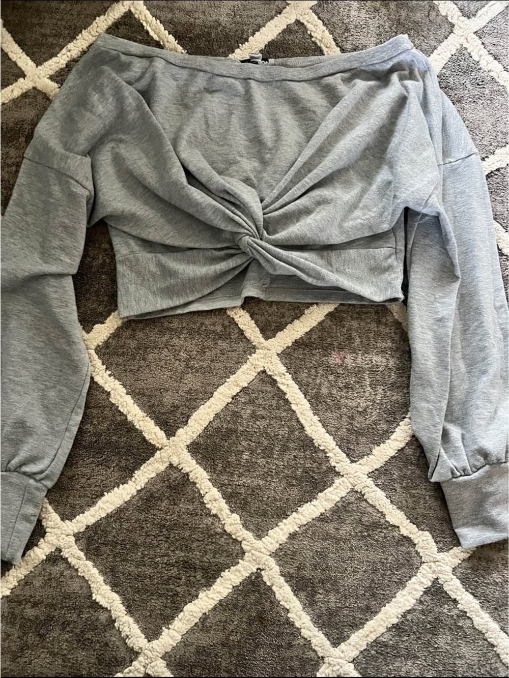 Fashion Nova Light Gray Twist-Front Cropped Sweatshirt